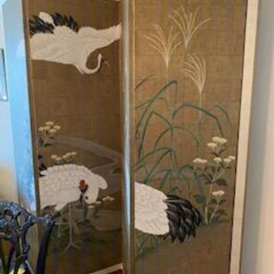 Rare Asian Hand Painted 4 Panel Screen by Robert Crowder  