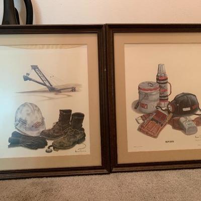Two framed prints Virginia Cummings  boots deep mining 
Size 22â€ x 26â€. $50 (pair)
