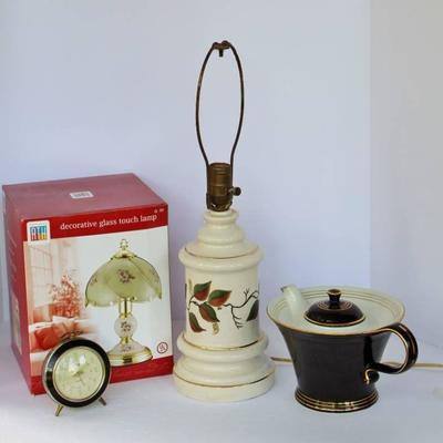 Vintage wind-up Alarm Clock, New Glass Touch Lamp, ...