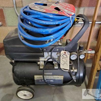 1805: Central Pneumatic 8-Gal Air Compressor and 50' Hose
110V Motor, 2Hp, Max working pressure 115psi. Comes with 50' Hose


Will be...