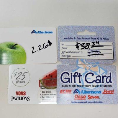 Three Grocery Store Gift Cards
Three Grocery Store Gift Cards