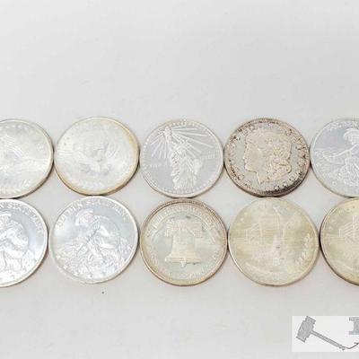 711: Ten .999 Fine Silver Bullion Coin, One Troy Oz Each
Each coins is 1 troy oz each, 10 troy oz total