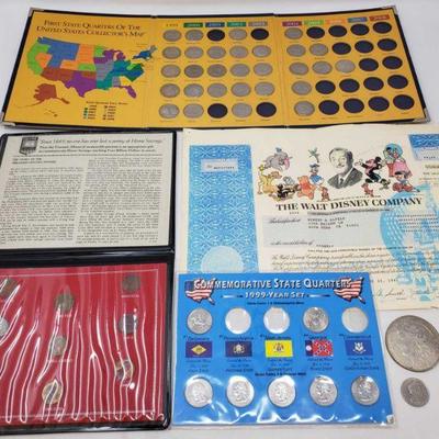746: First State Quarters of the U.S., Story of Abraham Lincoln Pennies, State Quarters, Walt Disney Co. Stock and Foreign Coins
First...