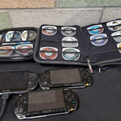 903: Sony PSVita and 2 PSP's, PSP Games and Movies
Also includes 2 cases for games for the PSP