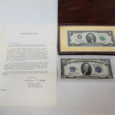 743: 1976 Bicentennial Two-Dollar Bill & Blue Seal 1934 Ten-Dollar Bill
1976 Bicentennial Two-Dollar Bill & Blue Seal 1934 Ten-Dollar Bill