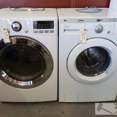 202: LG Tromm Washer and True Steam Dryer
LG Tromm 4.2 cu.ft. white front load washer model WM2455W has stainless steel drum, 10