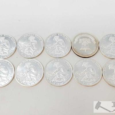 Ten .999 Fine Silver Bullion Coin, One Troy Oz Each
Each coins is 1 troy oz each, 10 troy oz total