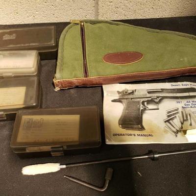 966-Boyt Pistol Case, Empty Plastic Ammo Boxes, Desert Eagle Manual, and Cleaning Rod
Boyt Pistol Case, Empty Plastic Ammo Boxes, Desert...