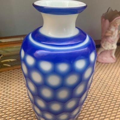 Mid Century Boho Chic Vase- Beehive Cut to Blue