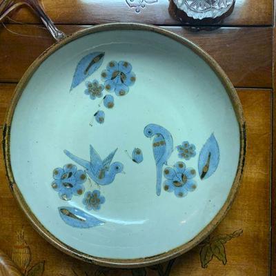 Art Pottery Large Plate-BlueBirds Earthenware Salt Glazed