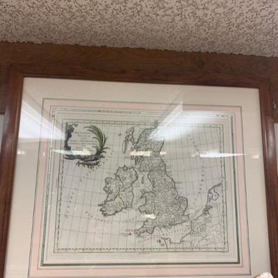 Framed ANtique Map Hand Colored