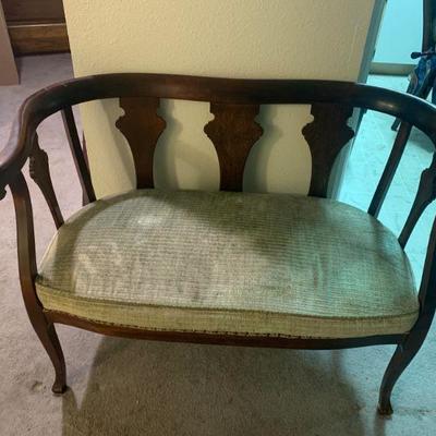 Country Cottage Victorian Petit Sofa maple and velvet Upholstery, possible original horsehair with nailhead trim, good condition.- $125...