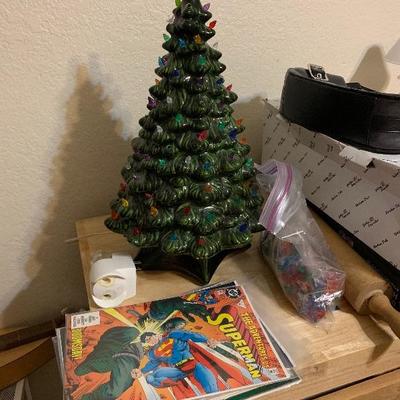ceramic Christmas tree and comics
