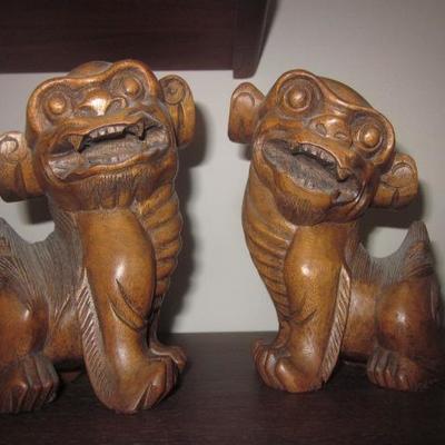 Vintage Wood Foo Dogs ~ Traveled Tons of Asian Collectibles 