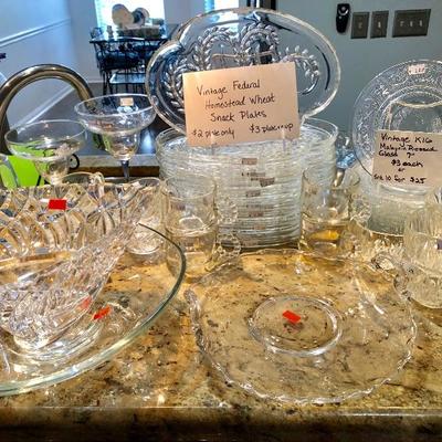 Vintage Federal Homestead Wheat Snack Plate & Cup Sets
Vintage KIG Malaysia Pressed Glass