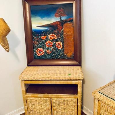 Natural Wicker Swivel-top Rolling Cart - $160 - (30W  18D  31H)