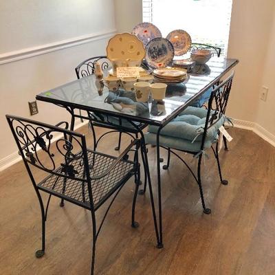 Black Wrought Iron Glass-top Table w/4 Chairs - $300 - (30W  50L  30H)