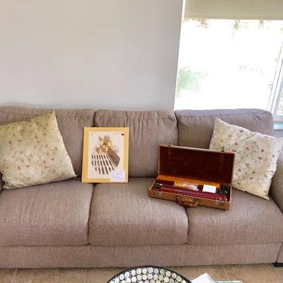 Taupe 3-seat Sofa w/attached Cushions - $115 - (80W  36D  33H)