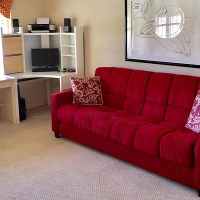 Red Futon Sofa - $110 - (87W  37D  36H)