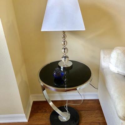 Round Black Glass Side Table - (18 Diam. 23H)