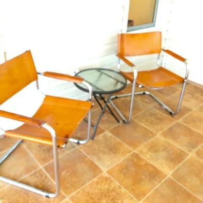 TWO Leather Cantilever Chairs - (24W  20D  29-1/2H at back)
