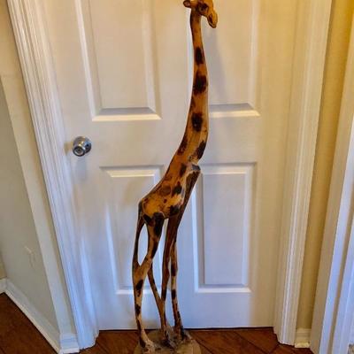 Carved Wild Olive Wood Giraffe from Zimbabwe - (57H)