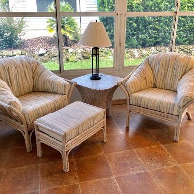 TWO Rattan Arm Chairs - (38W  34D  34H at back)