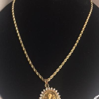 Chinese Gold 5 Yuan Coin,14kt Chain