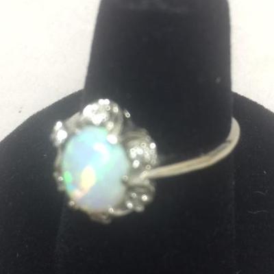 14kt White Gold Opal & Diamond Ring