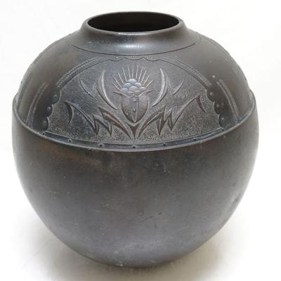 Art Deco Era Japanese Solid Bronze Vase c. 1925. Measures 8"x8"x8 1/2". Weight 6 pds 3 oz. 
