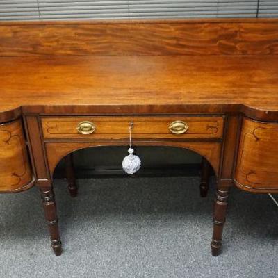 Excellent Quality Antique English Regency Period Inlaid Mahogany Sideboard. George III c. 1820. Central drawer flanked by one door with...