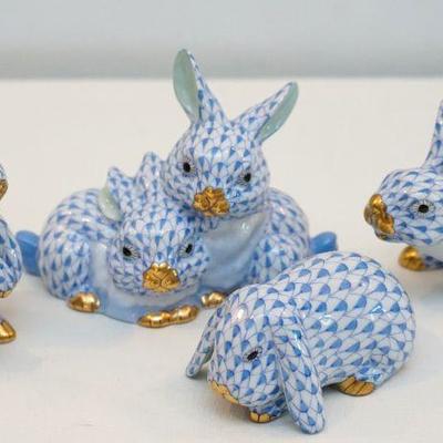 4 HEREND VIEUX BLUE RABBITS