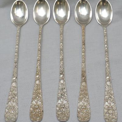 5 STERLING STIEFF ROSE ICED TEA SPOONS