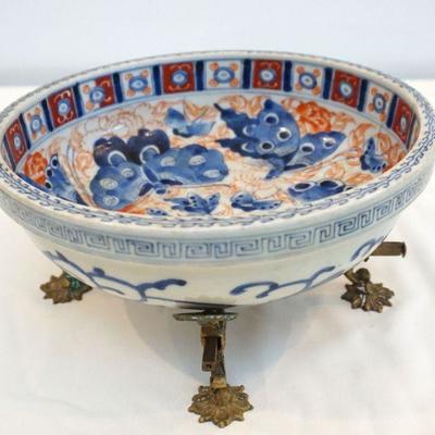 Chinese Qing Dynasty Bowl c. 1860 with Butterflies painted inside and Koi on the outside.