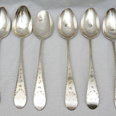 6 MARYLAND 18TH C. COIN SILVER SERVING SPOONS