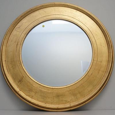 Contemporary Classic Wood Frame Gold Leaf Beveled Wall Mirror. Measures 37"x37"x2". Weight 21 pds.