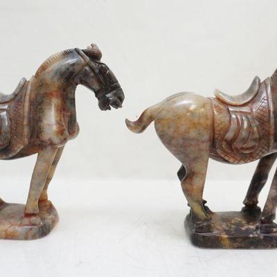 PAIR NEPHRITE JADE TANG HORSES