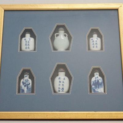 Six Antique / Vintage Chinese Porcelain Snuff Bottles. Purchased and framed in a Gilt wood Shadowbox Frame at Zhang's Textiles,...