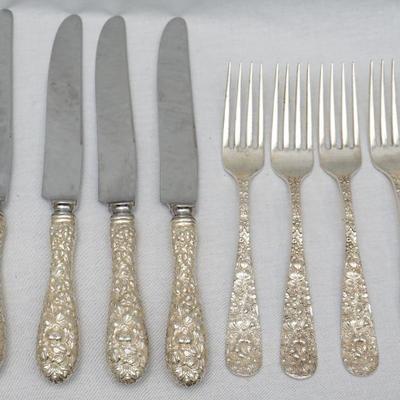8 STERLING STIEFF ROSE FORKS + KNIVES