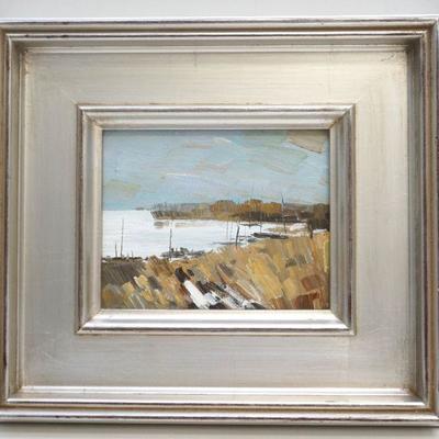 Original Oil on Canvas Coastal Beach Impressionist signed O. Ivan. Professionally framed in stunning heavy gallery silver leaf gilt wood...