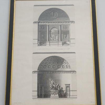 An elegant antique engraving of one end of the hall, next to the Great Apartment. Section of one end of the hall next to the Private...