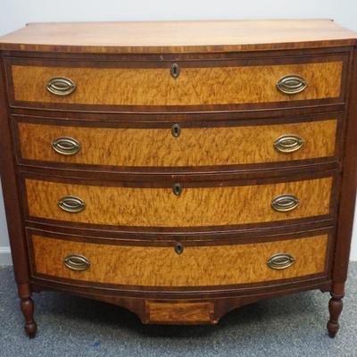 FEDERAL BIRD'S EYE MAPLE & CHERRY WOOD BOW FRONT CHEST