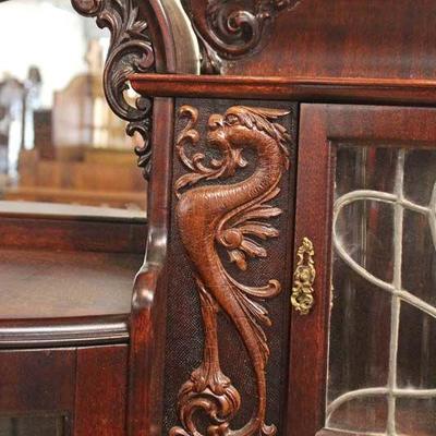  AWESOME ANTIQUE Burl Mahogany Leaded Glass Secretary Bookcase (Side by Side) with Dragons and Griffins

Auction Estimate $500-$1000 â€“...