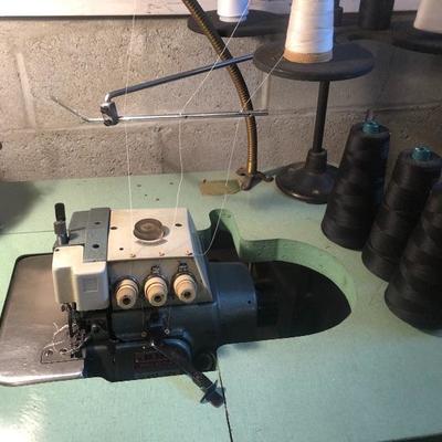 Five Industrial Commercial Sewing Machines -
1. JUKI US Blind Stitch Machine Corp Model 1118-2 with full motor and table. It looks to be...