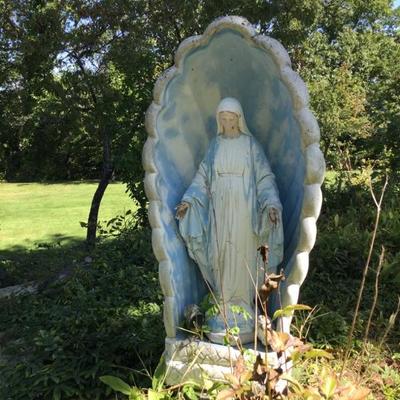 Large 3ft Vintage Cement Virgin Mary in Grotto