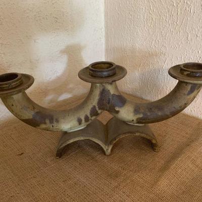 Studio pottery large triple candle holder by modernist American artist John W. Nouy