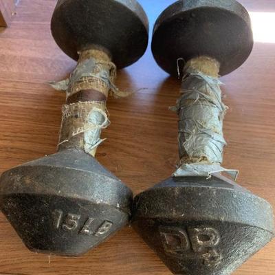 Early cast iron 15 lb. hand weights