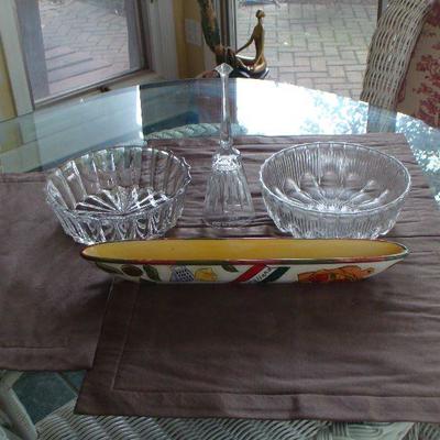 Vintage decorative crystal  glass bowls and bell 