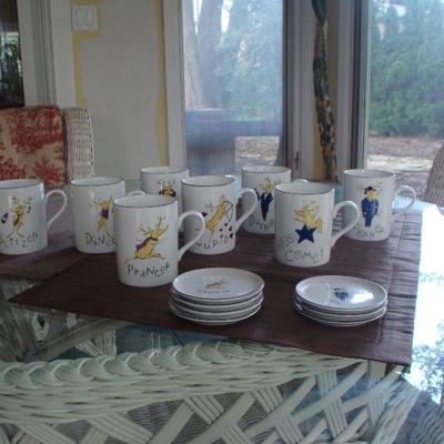 Holiday cup & saucer set with Reindeer Images 