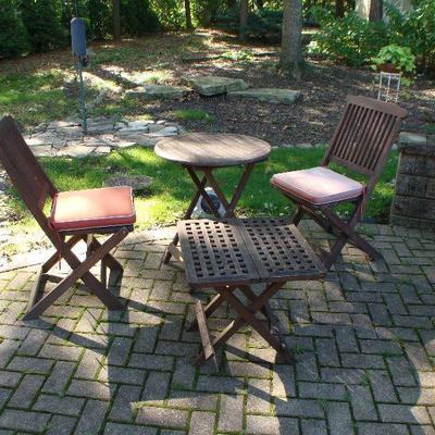 Teak outside table chairs and side table